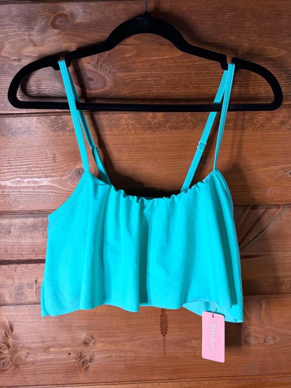 Turquoise Ruffle Flounce Bikini Top - Women Swim Bikini Size Medium